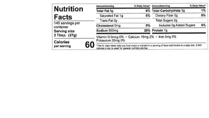 Murph's Buffalo Style Nutrition facts label on a white background