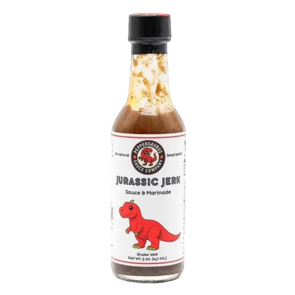 Bottle of Jurassic Jerk Marinade/Hot Sauce in a bottle