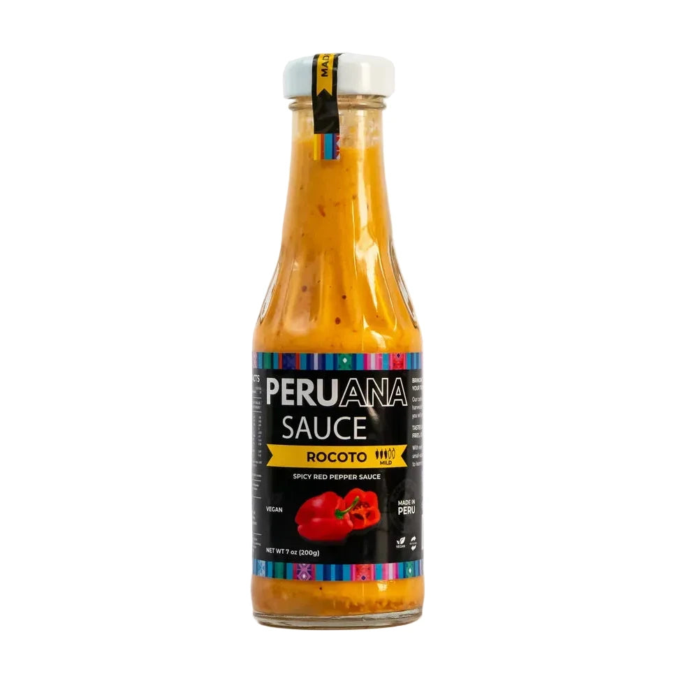 Bottle of Peruanas Sauce Rocoto on a white background