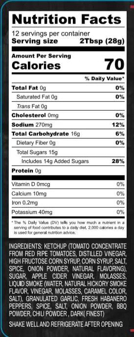 Nutrition facts label for a product with serving size, calories, and detailed nutritional information.