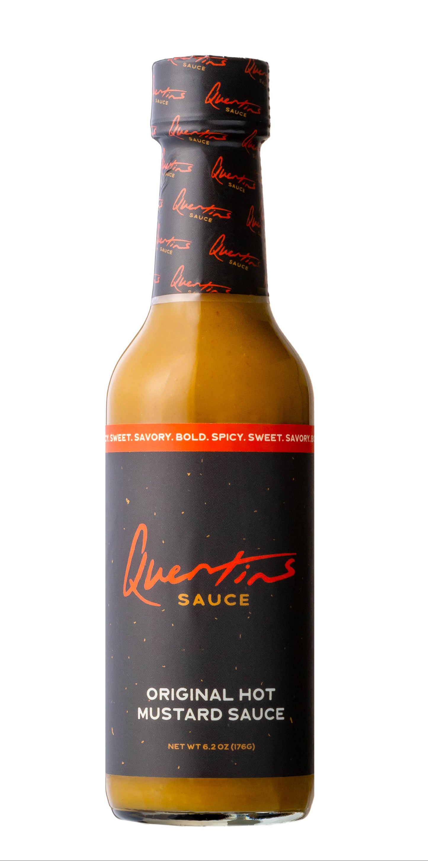 Bottle of Quintess Sauce Original Hot Mustard Sauce on a white background