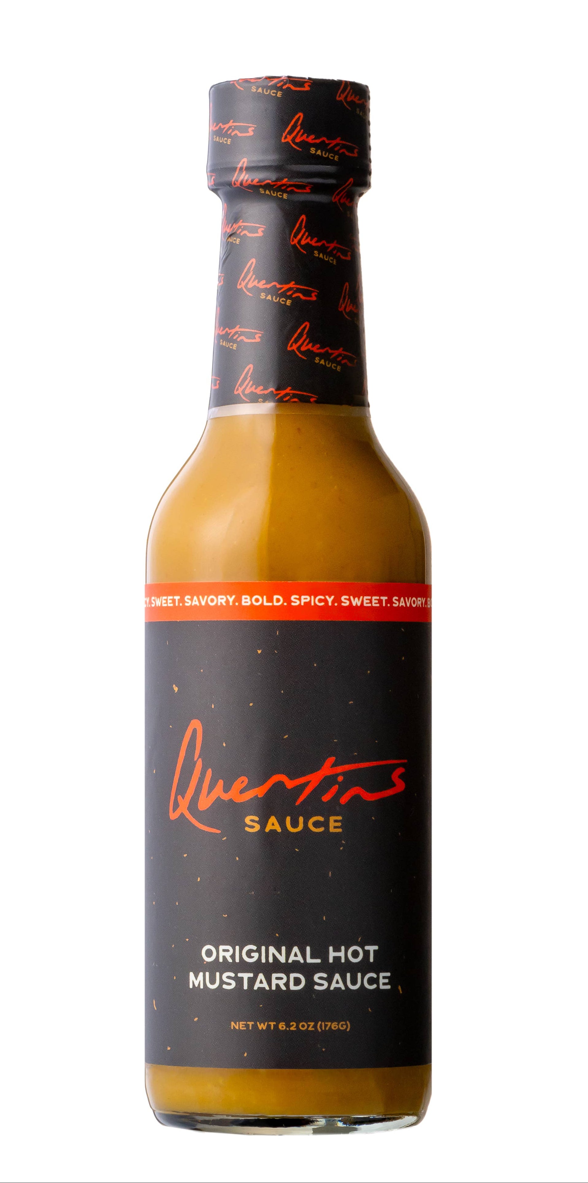 Bottle of Quintess Sauce Original Hot Mustard Sauce on a white background
