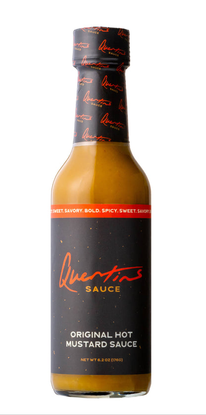 Bottle of Quintess Sauce Original Hot Mustard Sauce on a white background