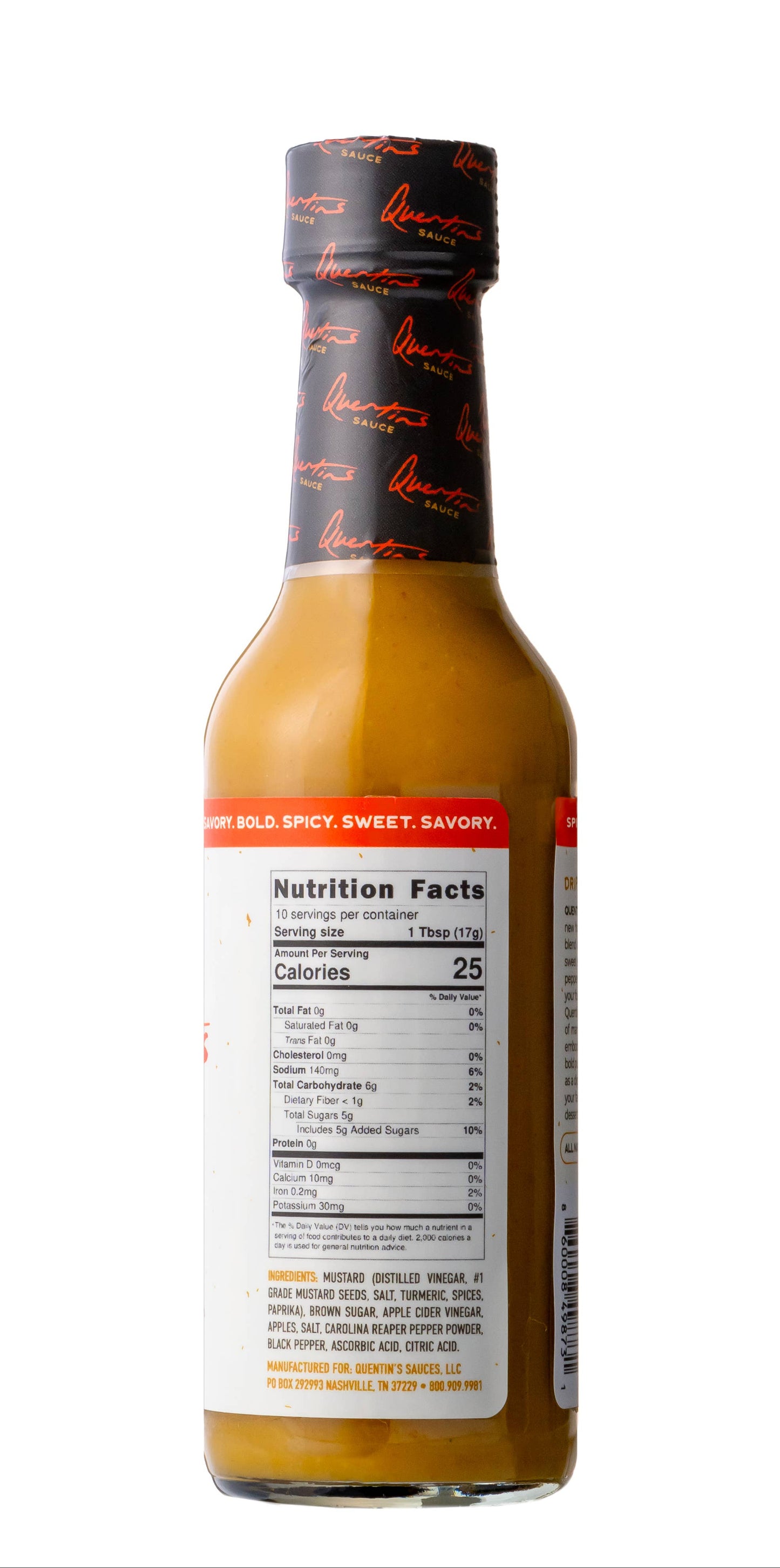 Hot sauce bottle with nutrition facts label on a white background