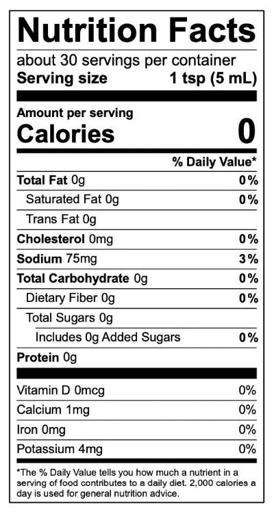 Nutrition facts label for Rising Smoke Fiesta Hot sauce