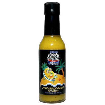 Bottle of Pineapple Oasis hot sauce with a colorful label