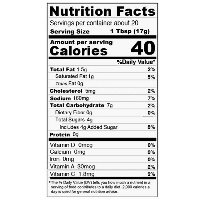 Nutrition Facts for Rosie's Garlic and Butter sauce