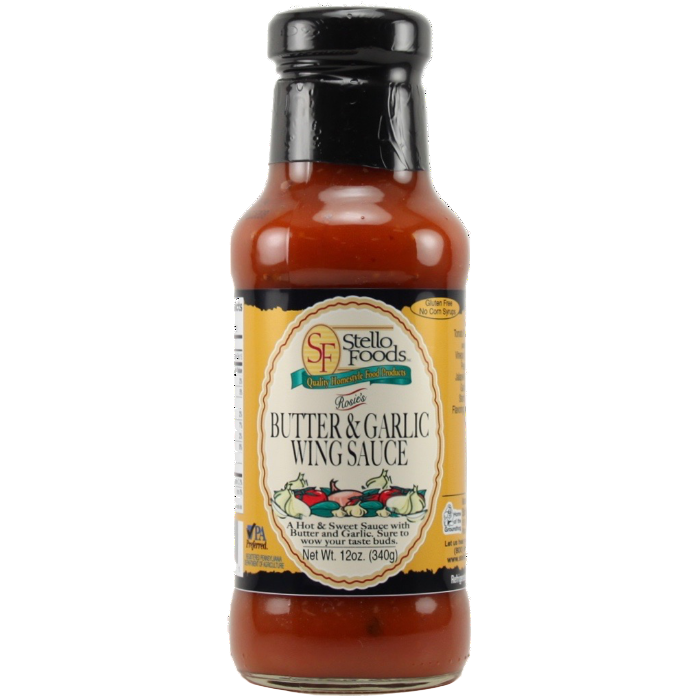 Bottle of Stello Foods Butter & Garlic Wing Sauce 