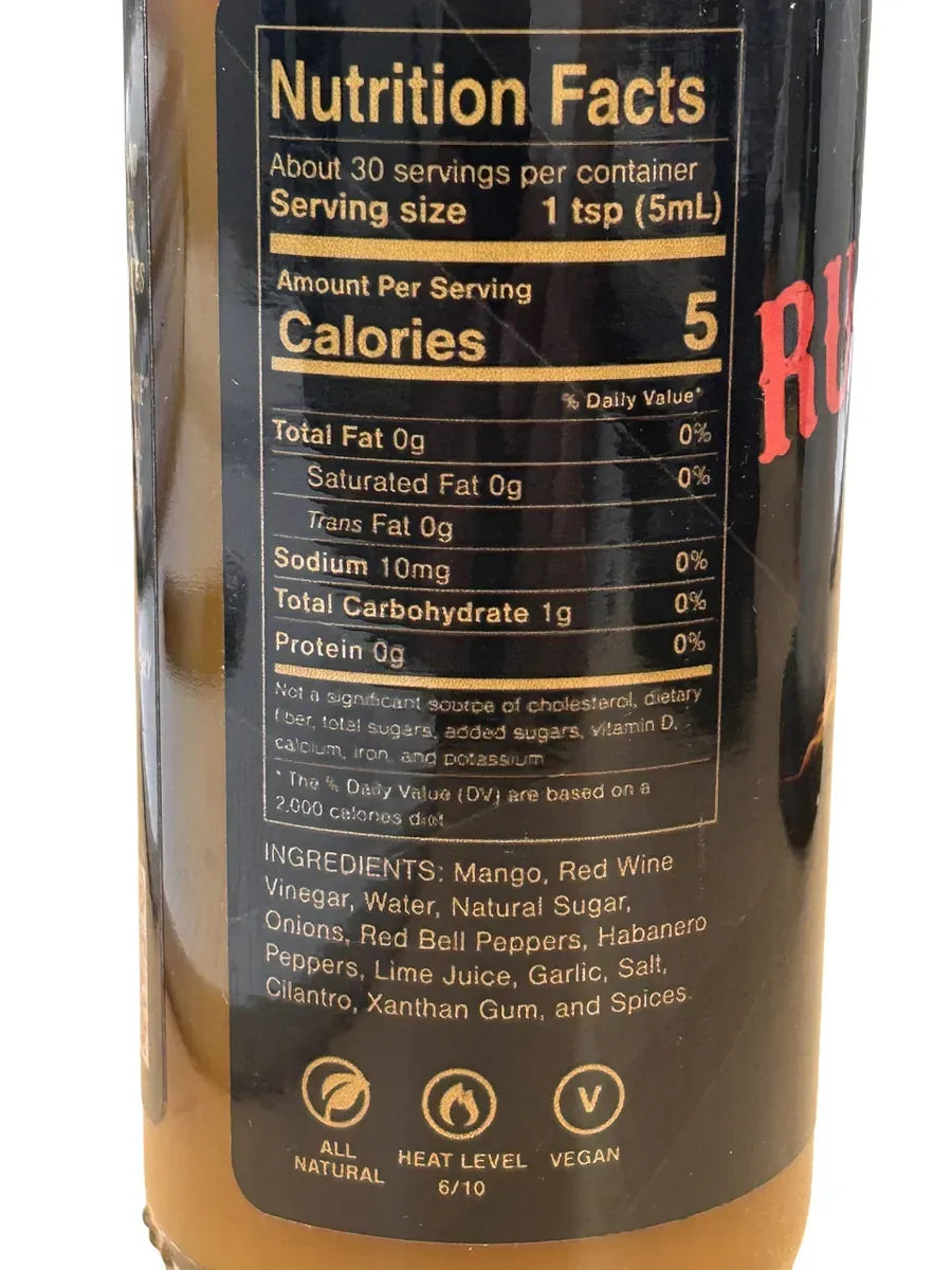 Nutrition facts label on a bottle with a visible brand logo.