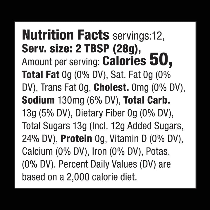 Saucy Rebellion Original Mambo Sauce Nutrition Facts