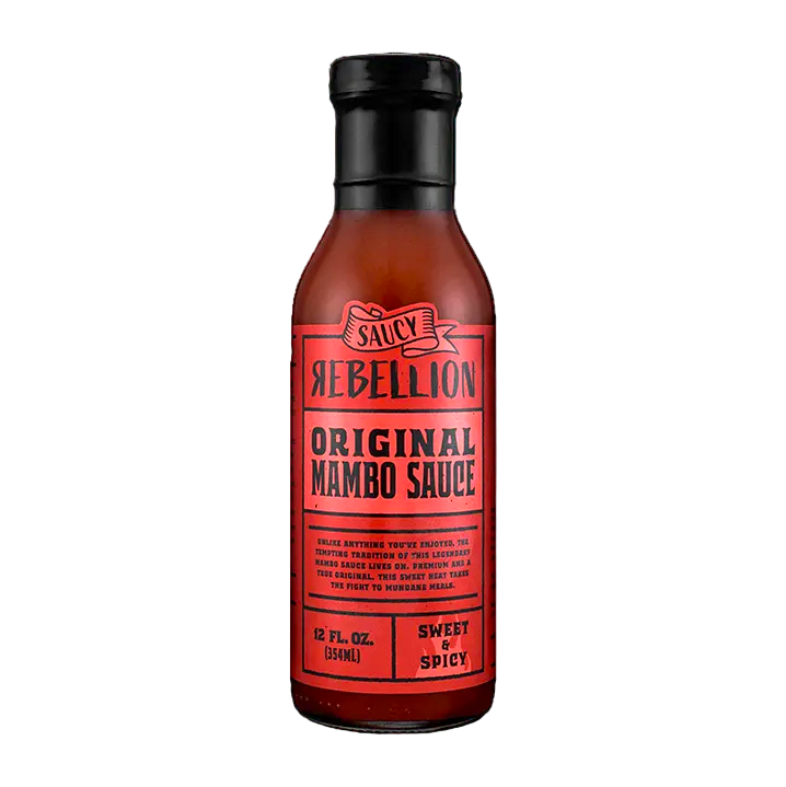 Bottle of Rebellion Original Mambo Sauce on a white background