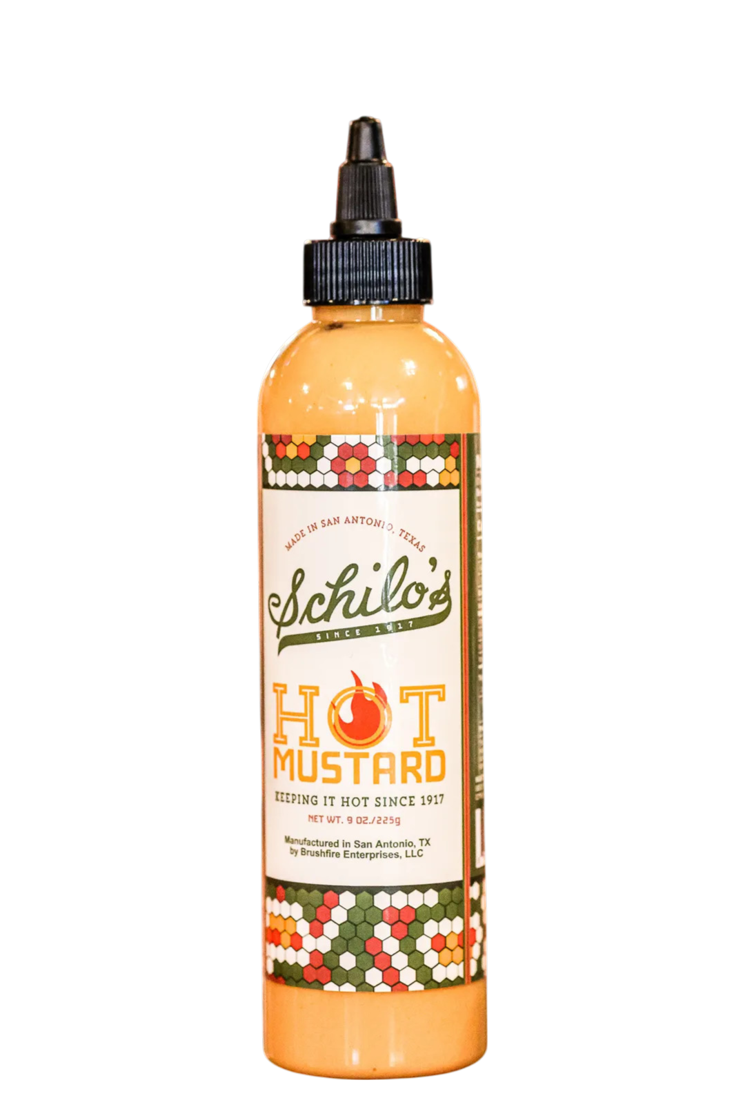 Schilo's Hot Mustard bottle on a white background