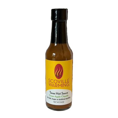 Bottle of Scoville Warming Texas Hot Sauce on a white background