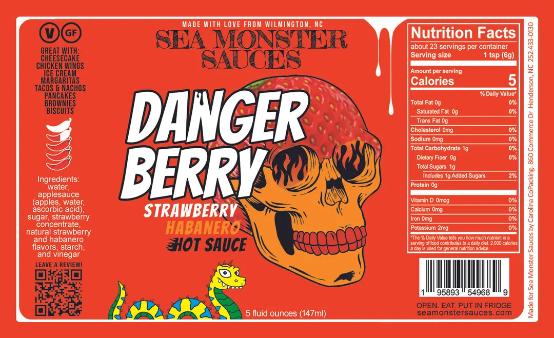 Nutrition Facts For Sea Monster Sauces Danger Berry Hot Sauce