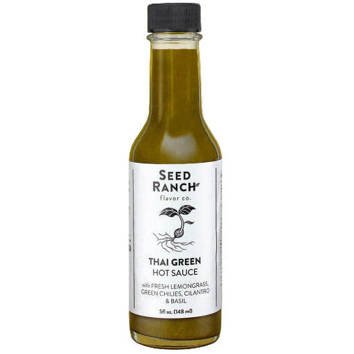 Seed Ranch Thai Green Hot Sauce bottle on a white background