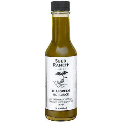 Seed Ranch Thai Green Hot Sauce bottle on a white background
