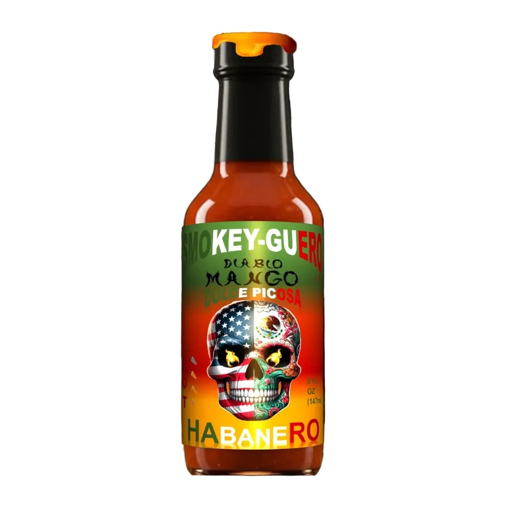 Bottle of Smokey Guero Mango Diablo Hot Sauce