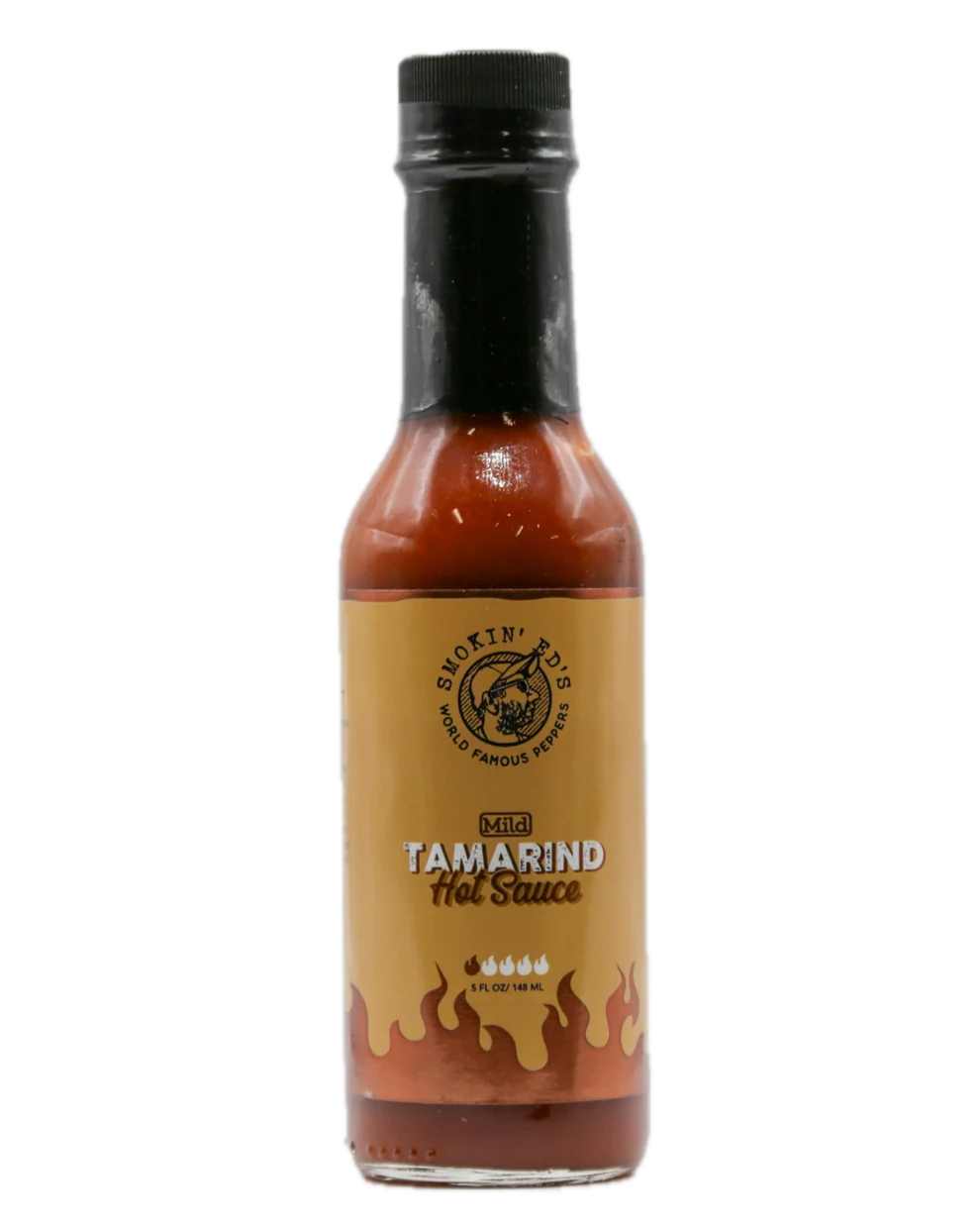 A bottle of Smokin' BBQ Kibbit Tamarind Hot Sauce on a plain white background.