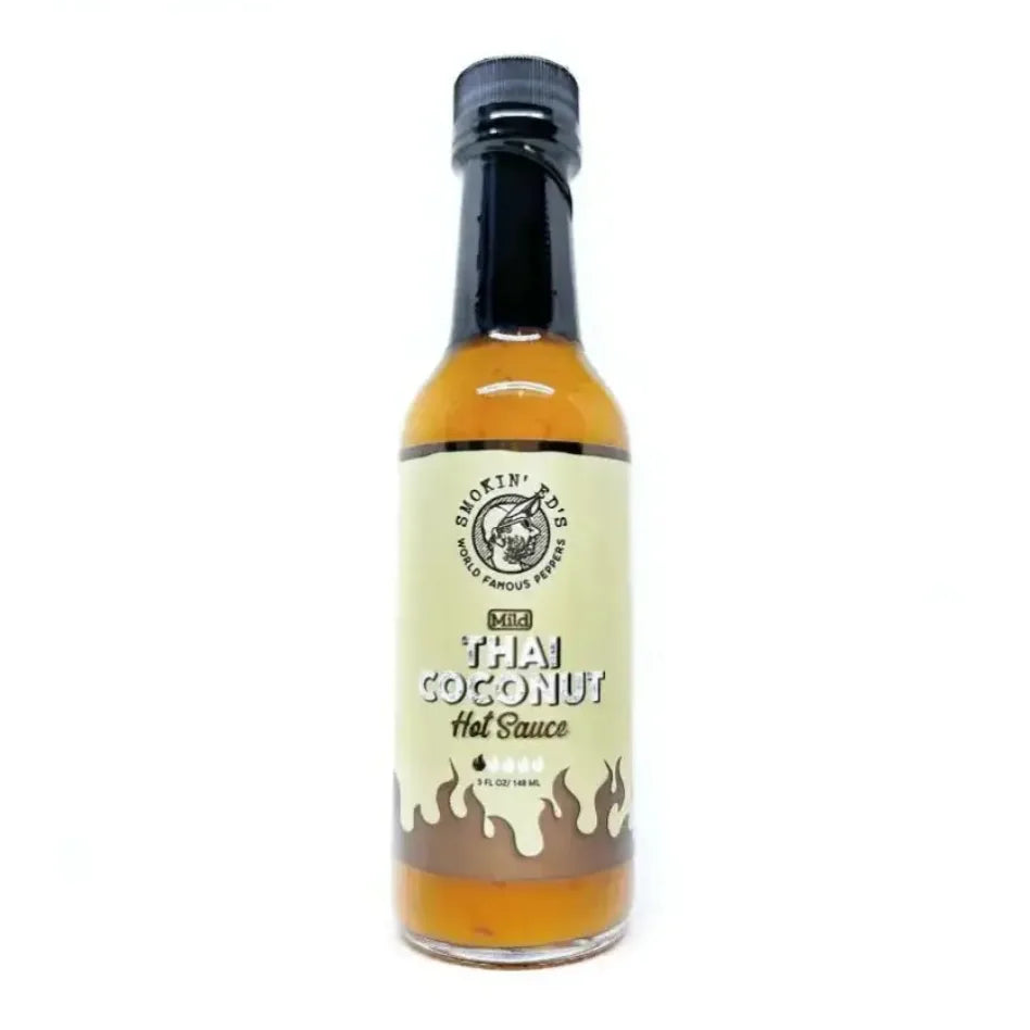 Bottle of Thai Coconut Hot Sauce on a white background