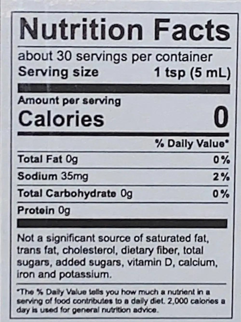 Nutrition facts label with serving size, calories, and nutritional content per serving.