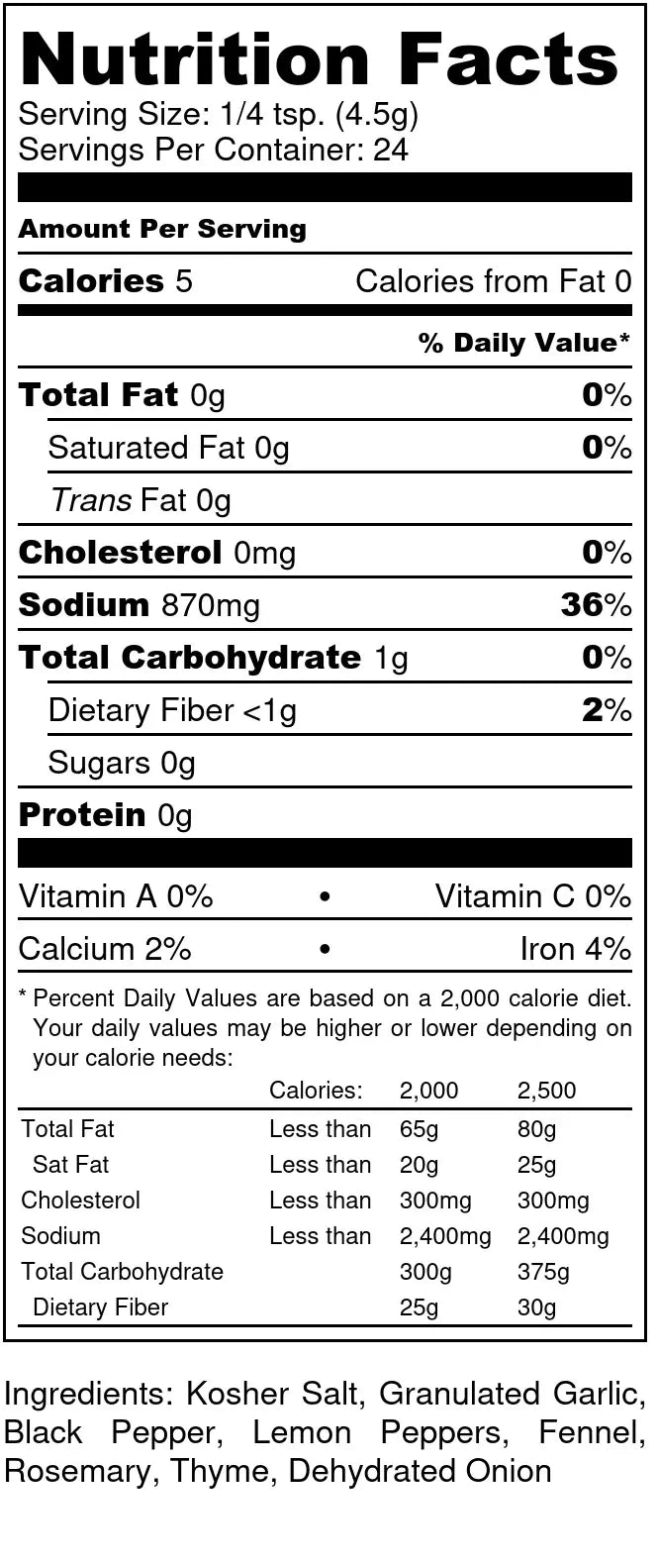 Nutrition facts label for a product with specific ingredients listed.