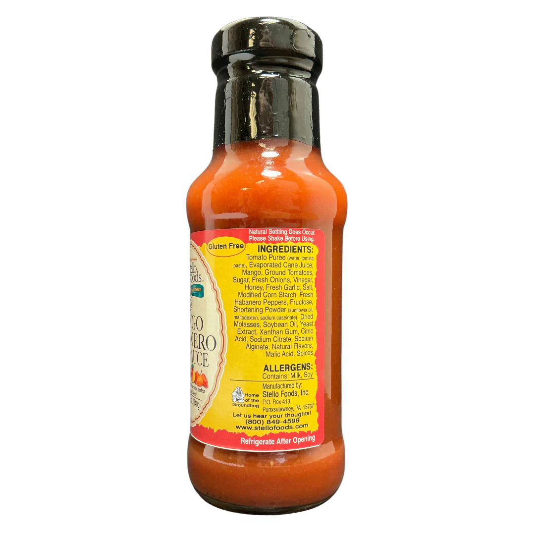 Bottle of hot sauce with an ingredient label on a white background