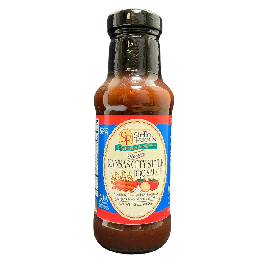 Bottle of Stella Foods Kansas City Style BBQ Sauce on a white background
