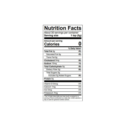 Nutrition facts label for the Spice Trade Outpost Bard hot sauce with serving size, calories, and various nutrient values on a white background