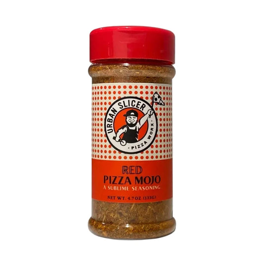 Bottle of Urban Slicer Pizza Mojos on a white background