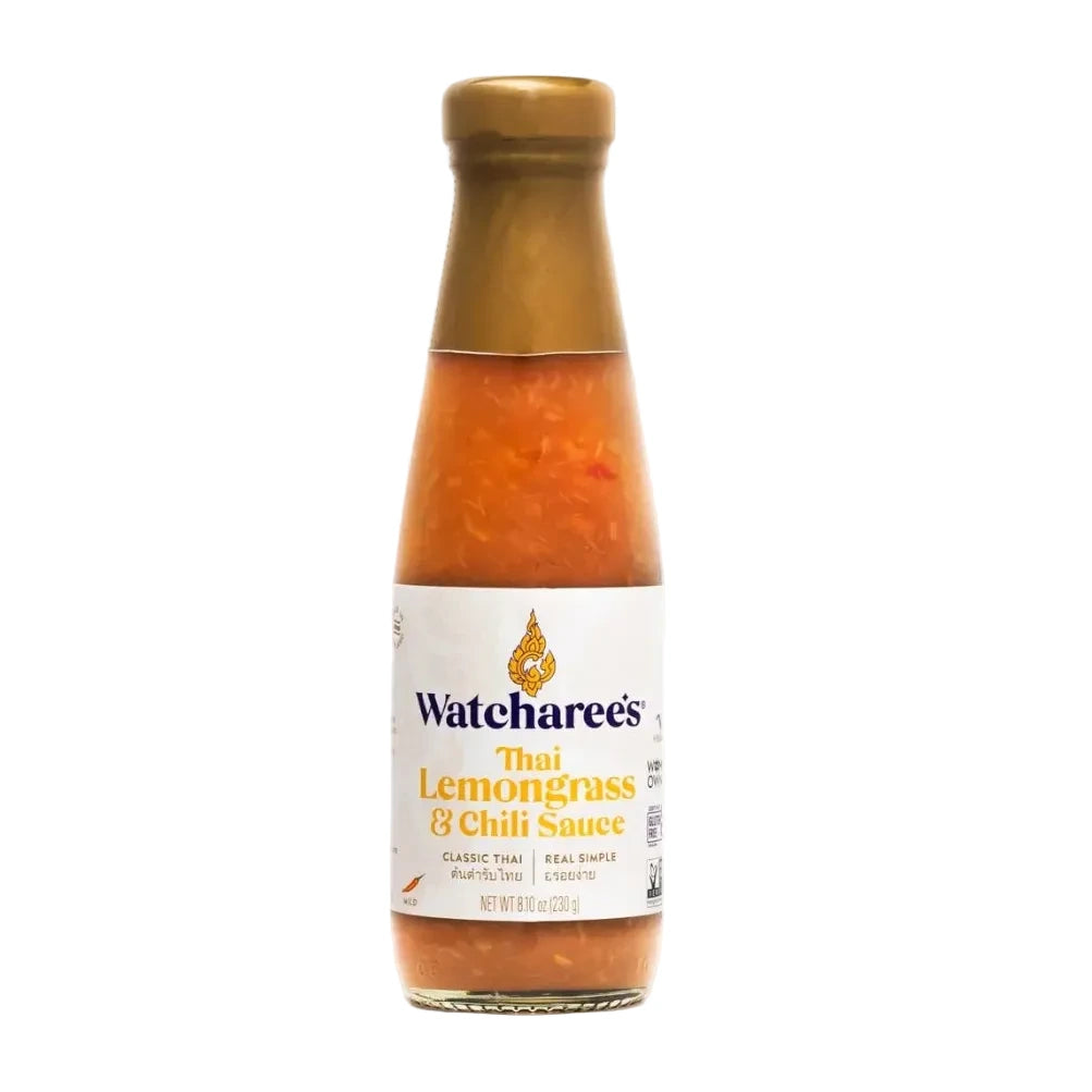 Bottle of Watcharee's Thai Lemongrass & Chili Sauce on a white background