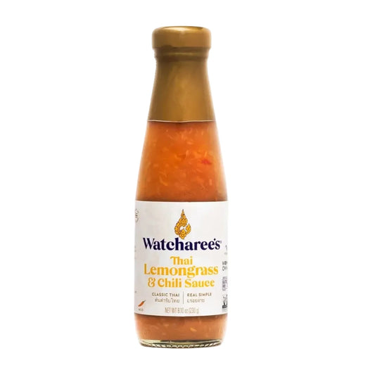 Bottle of Watcharee's Thai Lemongrass & Chili Sauce on a white background