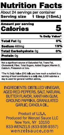Wenzel Hot Sauce Ingredients and nutrition facts