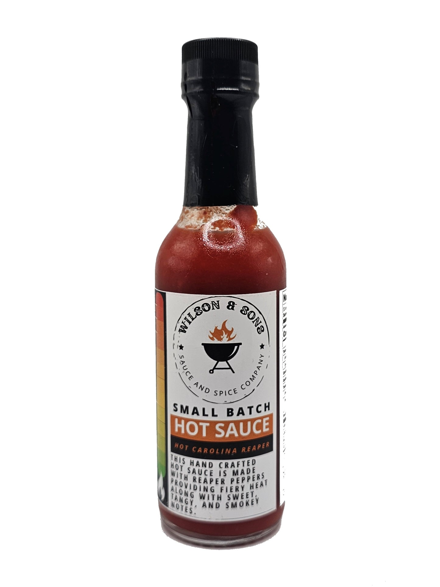 Bottle of Wilson & Sons hot sauce on a white background