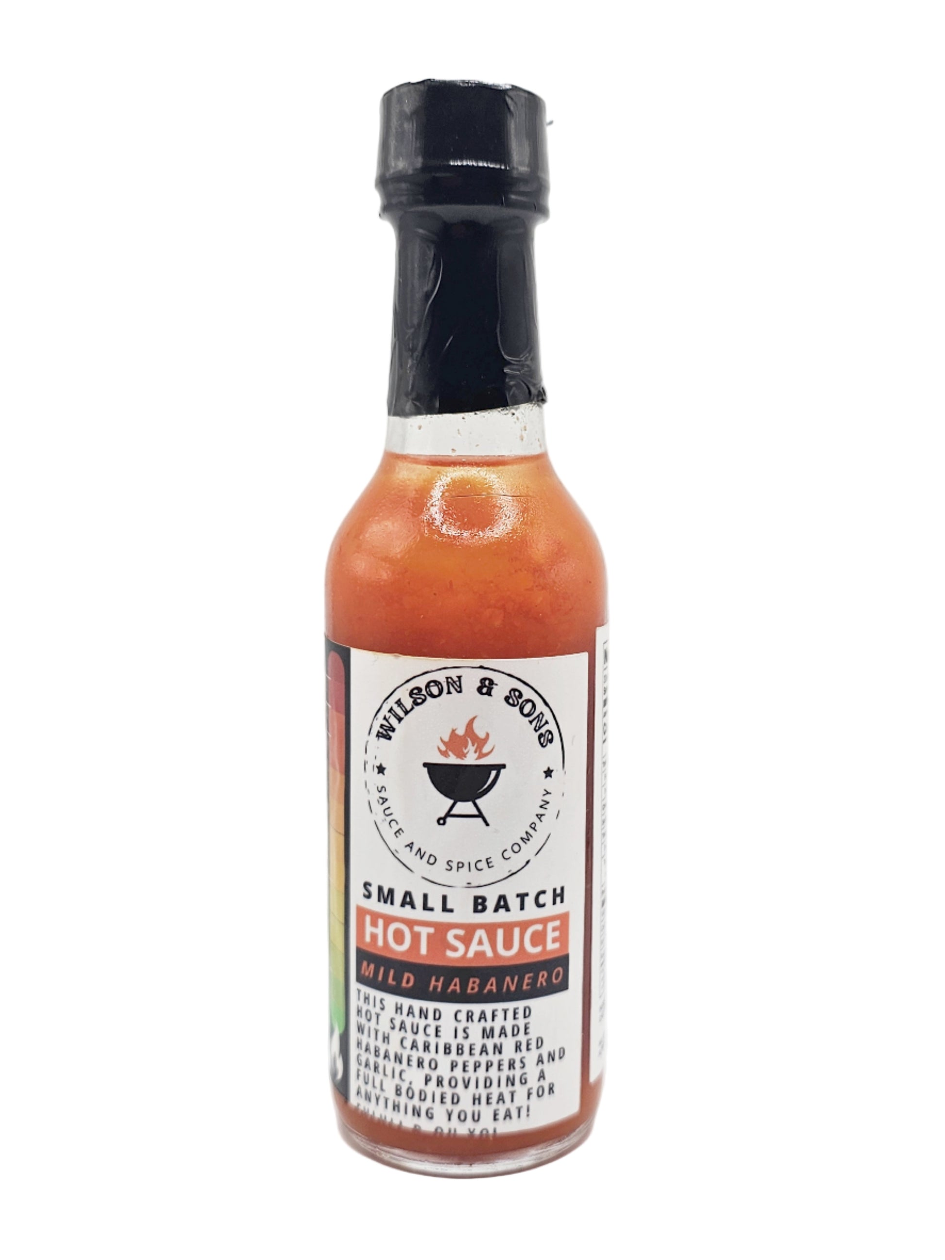 Bottle of Wilson & Sons Mild Habanero hot sauce on a white background