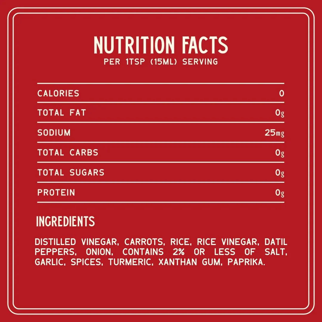 Nutrition facts label with ingredients on a red background for Zab's Original Hot Sauce