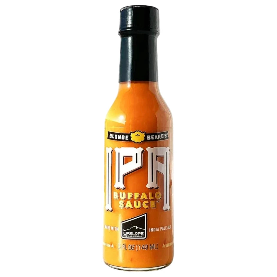 Bottle of IPA Buffalo Sauce on a white background