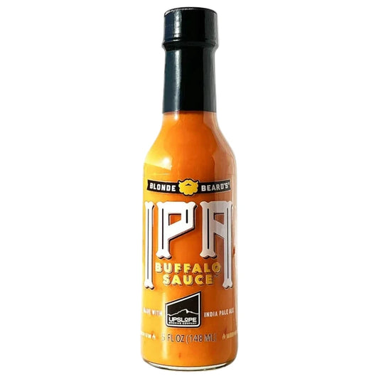 Bottle of IPA Buffalo Sauce on a white background
