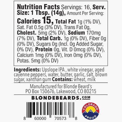 Nutrition facts label and ingredients list for a product by Blonde Beard's on a white background.
