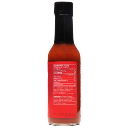 Bottle of Bravado Arbol Chili and garlic hot sauce with a nutrition label