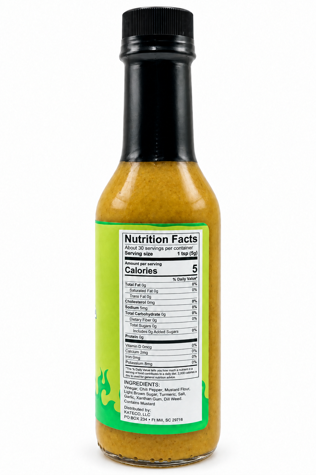 Back of Smokin' Ed Mustard Dill Pepper X Edition bottle on white background