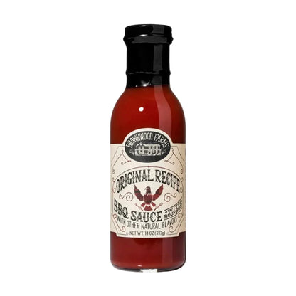 Bottle of Brownwood Farms Original Recipe BBQ Sauce on a white background