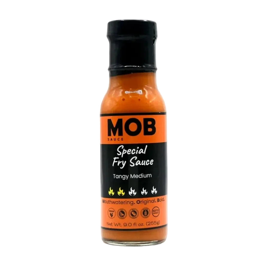 Bottle of MOB Special Fry Sauce on a white background