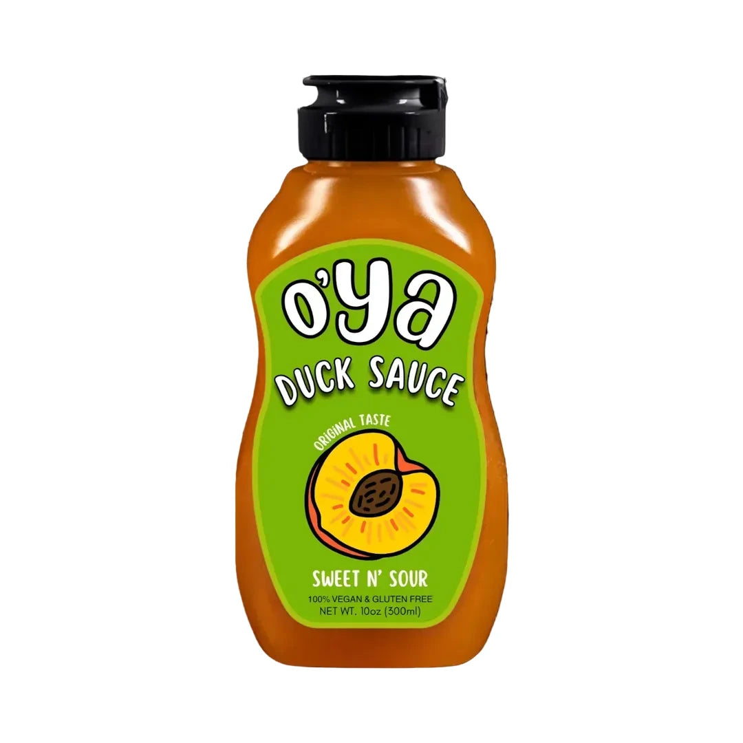 Bottle of O'ya Duck Sauce on a white background