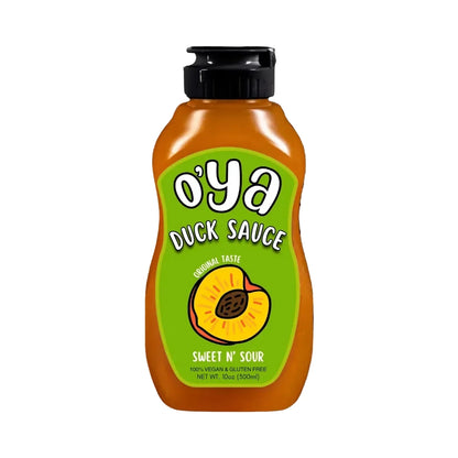 Bottle of O'ya Duck Sauce on a white background