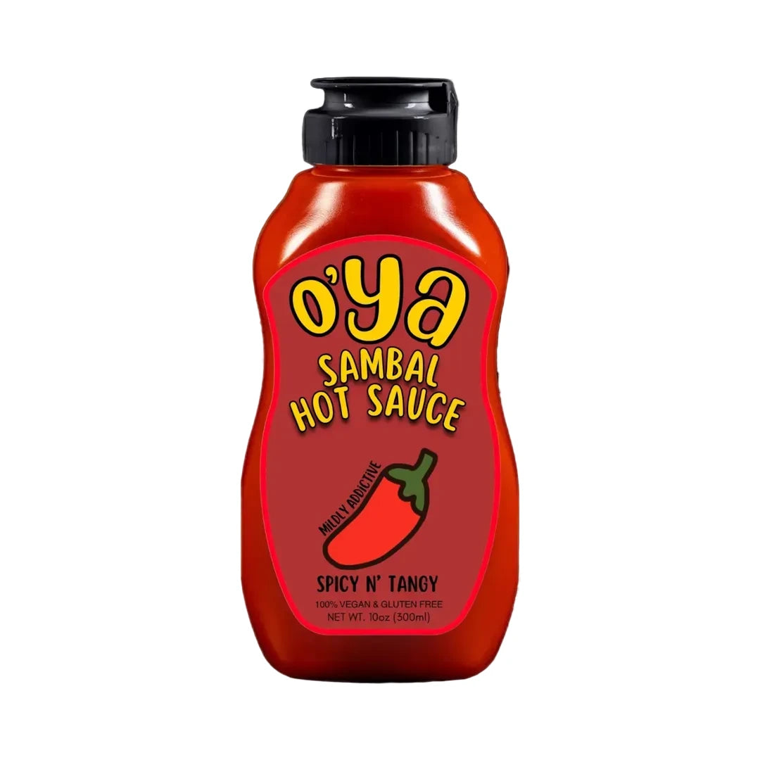 O'ya Sambal Hot Sauce bottle on a white background