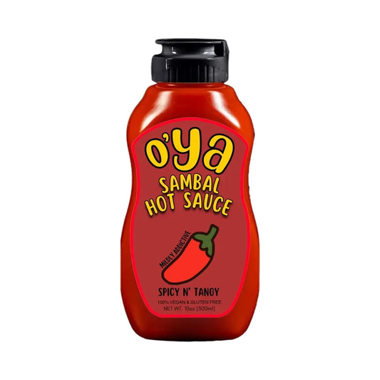 O'ya Sambal Hot Sauce bottle on a white background