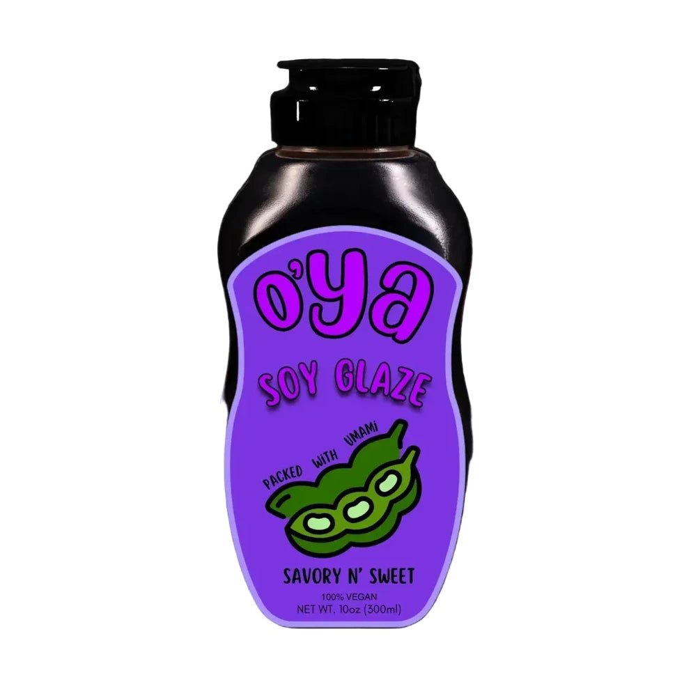 Bottle of O'ya Soy Glaze on a white background