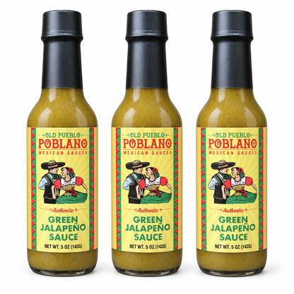 Three bottles of Old Pueblo Poblano Green Jalapeno
