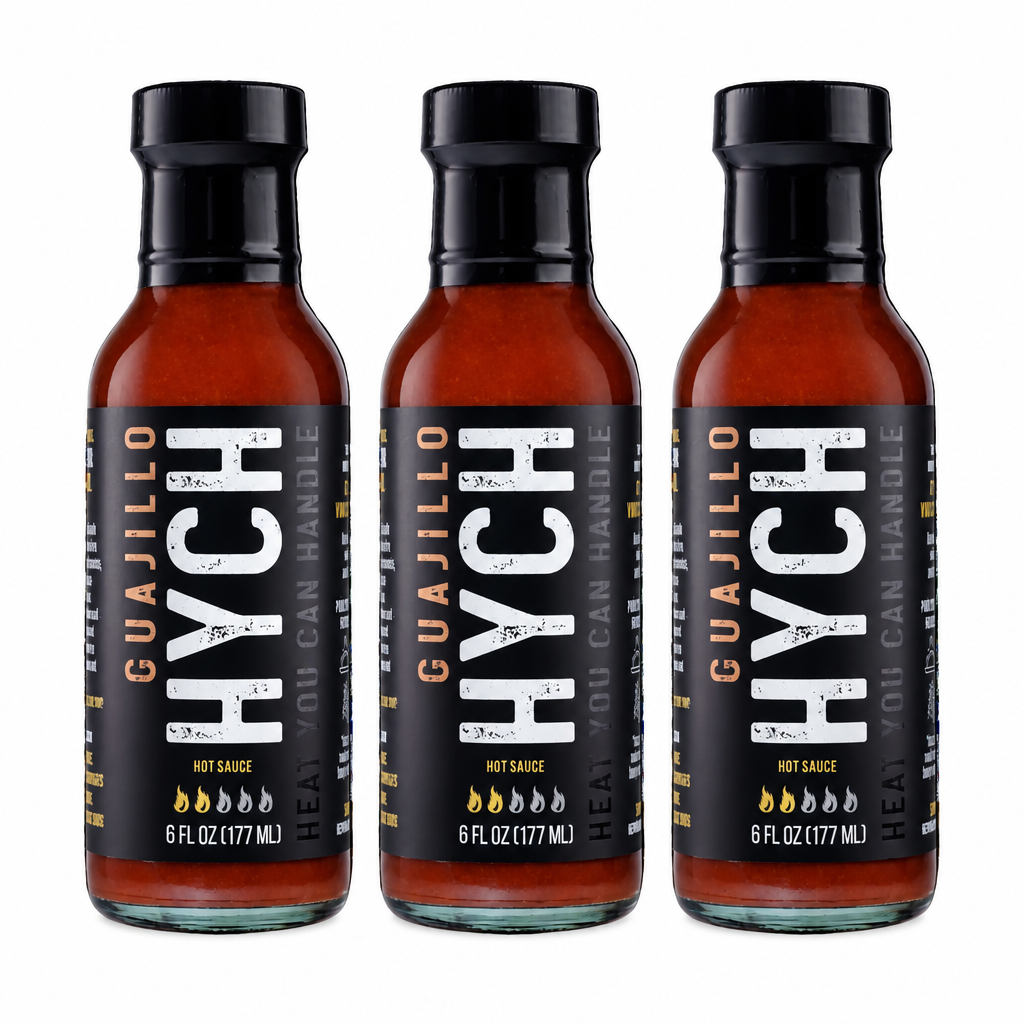 Three HYCH Guajillo bottles