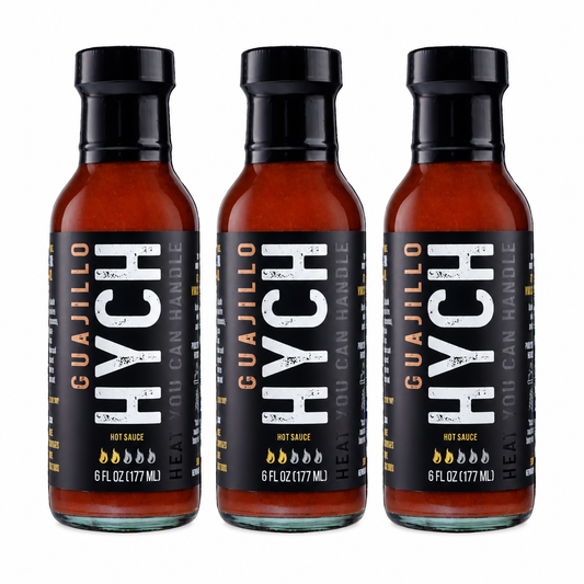 Three HYCH Guajillo bottles